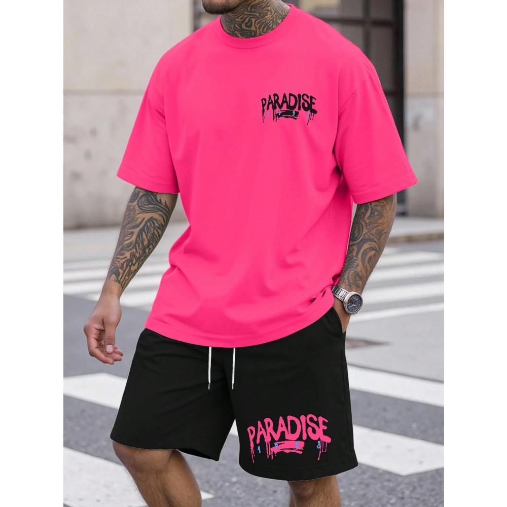 

Summer Men s Short-Sleeved Shorts Set with Letter Print - Street Casual Fashion Comfortable Soft Breathable S