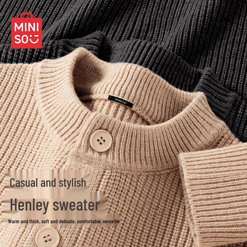 MINISO Men's Premium Henley Neck Knit Sweater