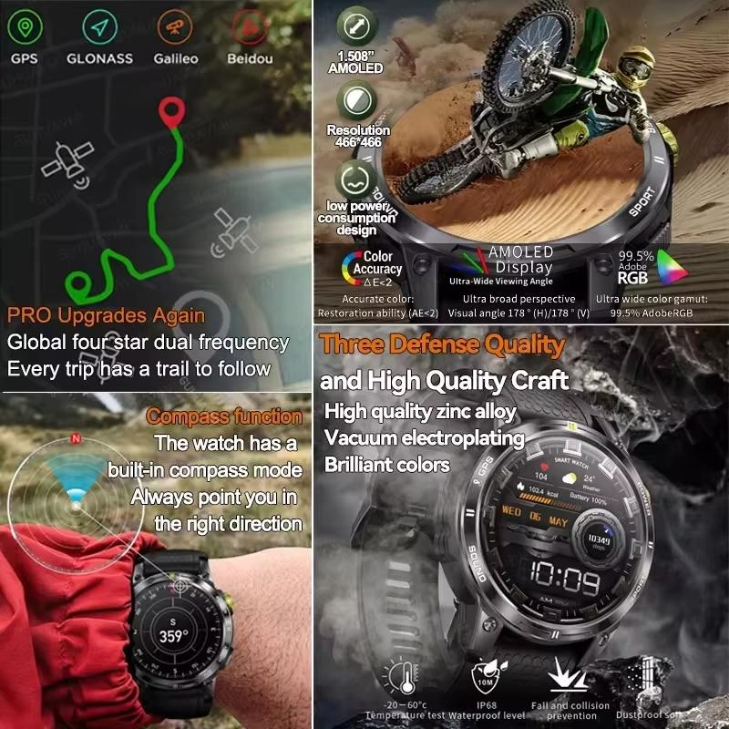 2025 New Outdoor Professional GPS Trajectory Smart Watch 1.5"HD Screen Waterproof Bracelet BT Call Smartwatch Men for Android IOS