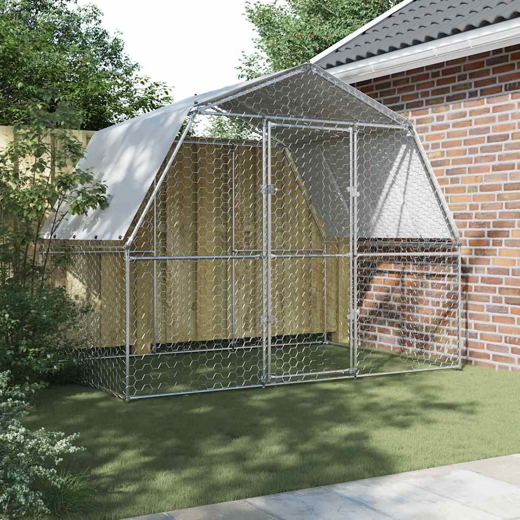 Chicken Coop with Roof and Door Silver Galvanized Steel