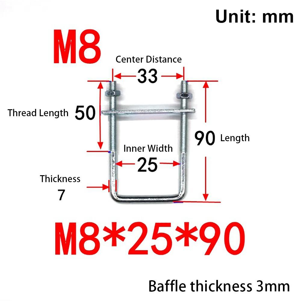 1Pcs Durable Galvanized Q235 Carbon Steel M8 Square Tube Clamp With Baffle Screws Square Bolt Right Angle U-bolt for Square Tube