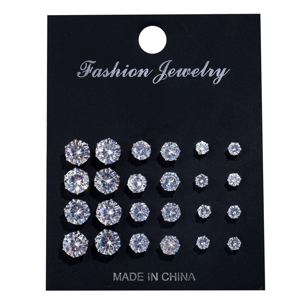 24 pairs/set Shiny Zircon Stud Earrings Set For Women Bohemian Geometric Crystal Stud Earrings for Women Fashion Jewelry Gifts