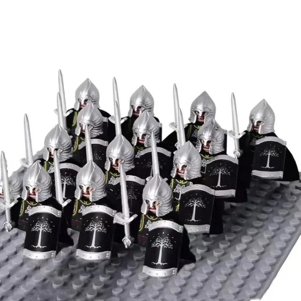 13Pcs Mini Gondor Battle Spearman Body Gurad Infantry VS Roman Solider Eomer Rohan Warriorr Figures Blocks Set Toys for Kids