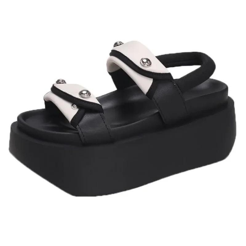 Modes Sieviešu Platformas Sandales JAUNAS Vasaras Dizaineru Zemas Papēžu Masīvi Apavi 8CM Pludmales Iešļūcenes Sieviešu Gladiators Sporta Sandales