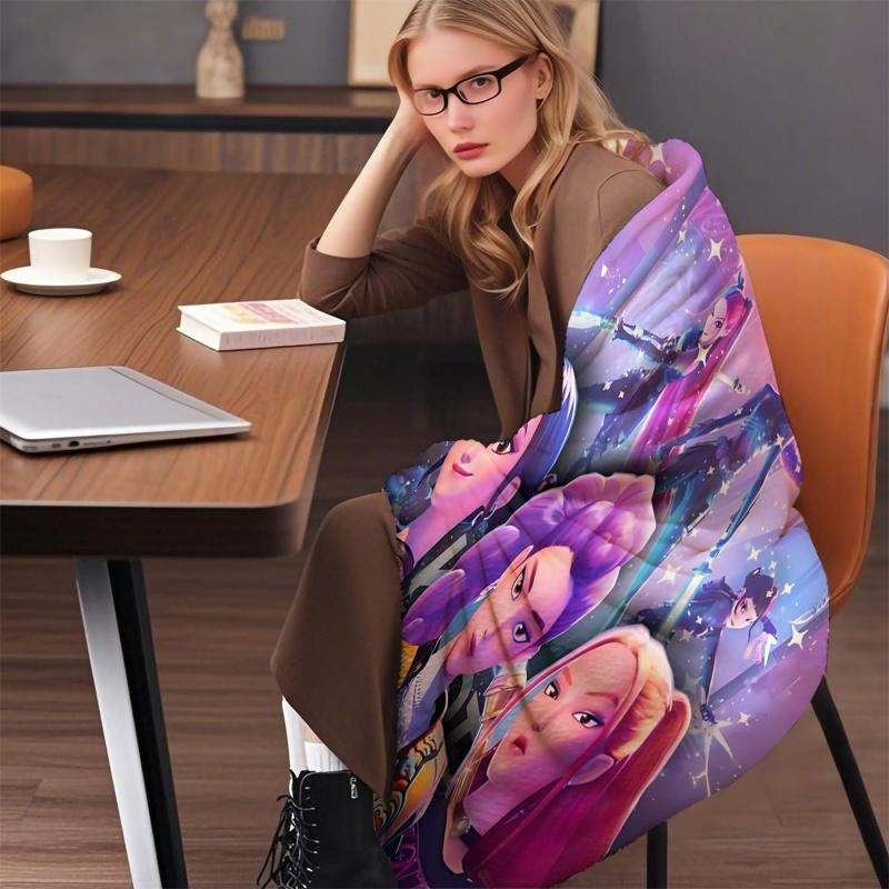 K-Pop Demon Hunters Blanket Girls Boys Plush Throw Blanket Novelty Warm Blanket All Season Huntrix Fan Gift for Office Travel
