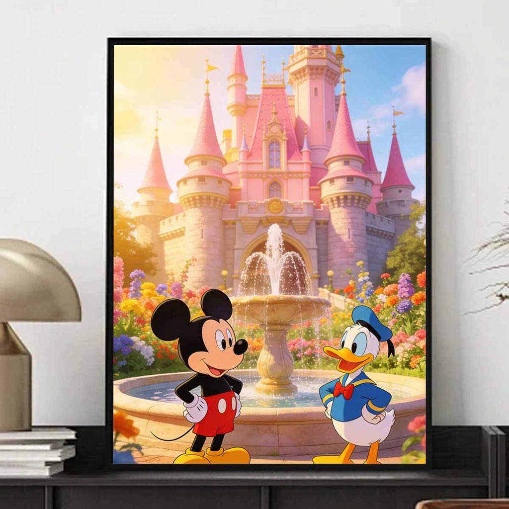 Disney oil painting handmade painting art kit mosaic diy home decoration gift Mickey Mouse Donald Duck castle fountain flowers