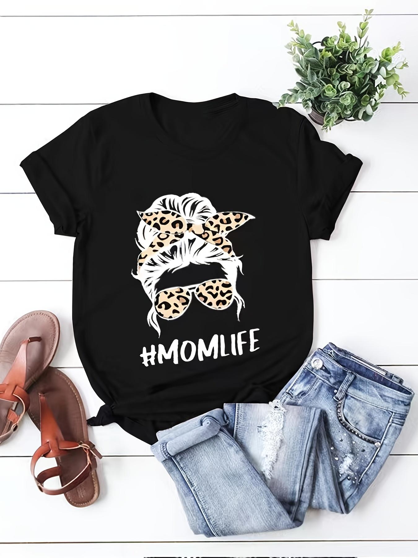 Plus Size Letter Figure Print Short Sleeve Tshirt Womens Plus Round Neck Slight Stretch Tee S