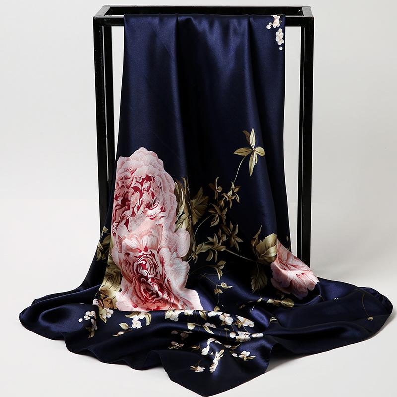 Chinese Style 90 * 90Cm Large Square Scarf Simulation Silk Scarf Scarf Shawl