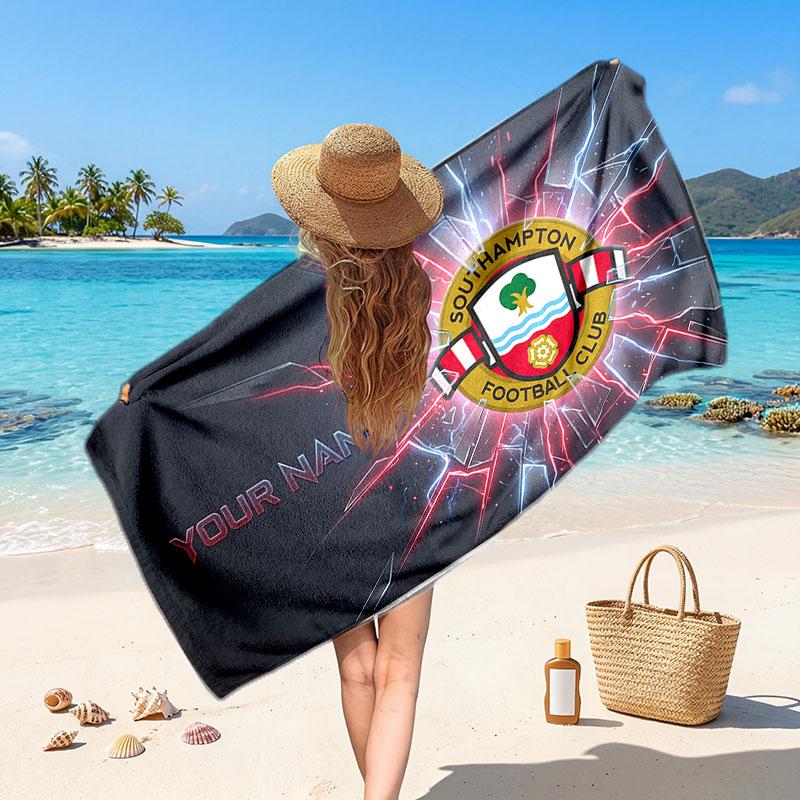Southampton FC Benutzerhandtuch für den Strand, Personalisierter Name Textdruck, Fußball Logo Weiches Schnelltrocknendes Handtuch Urlaubsgeschenk