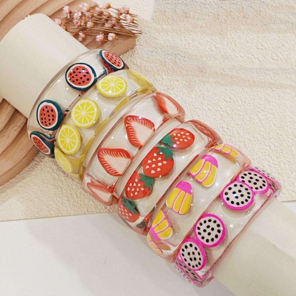 

Hand Ring Cartoon Fruit Acrylic Bangle Transparent Wide Bracelet Jewelry Accessories Style 14