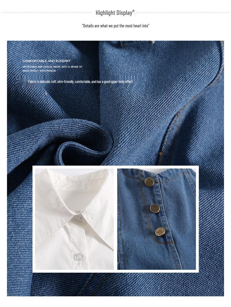 Girls' Spring 2025 Denim Skirt & Shirt Set - Big Kids Korean Style Two-Piece Overalls