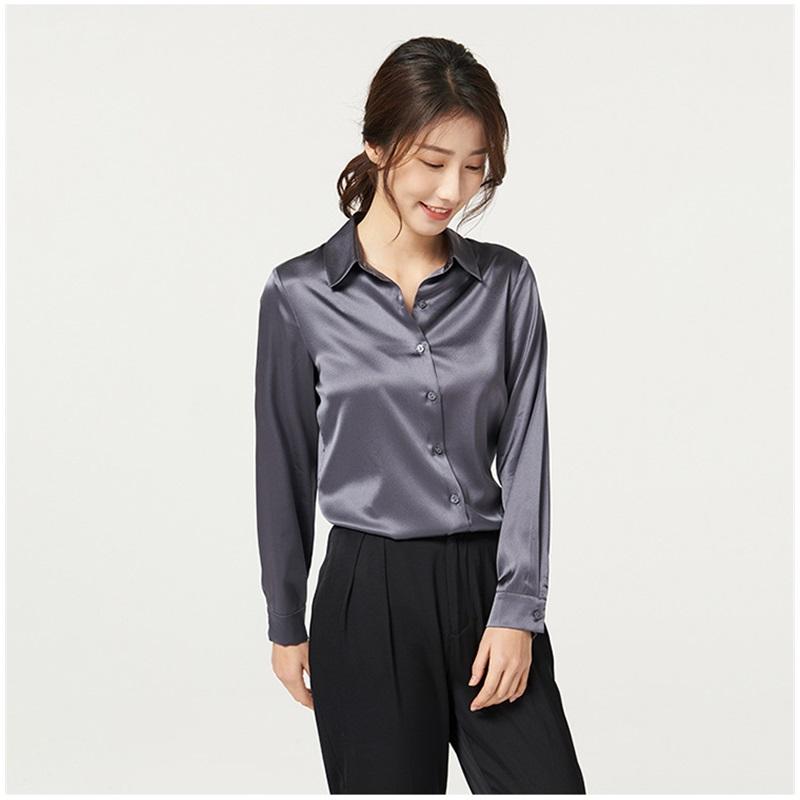 Saténové hedvábí z moruše Těžká hedvábná košile Dámská košile Blůza s dlouhým rukávem Dojíždění Jednobarevné Profesionální oděv