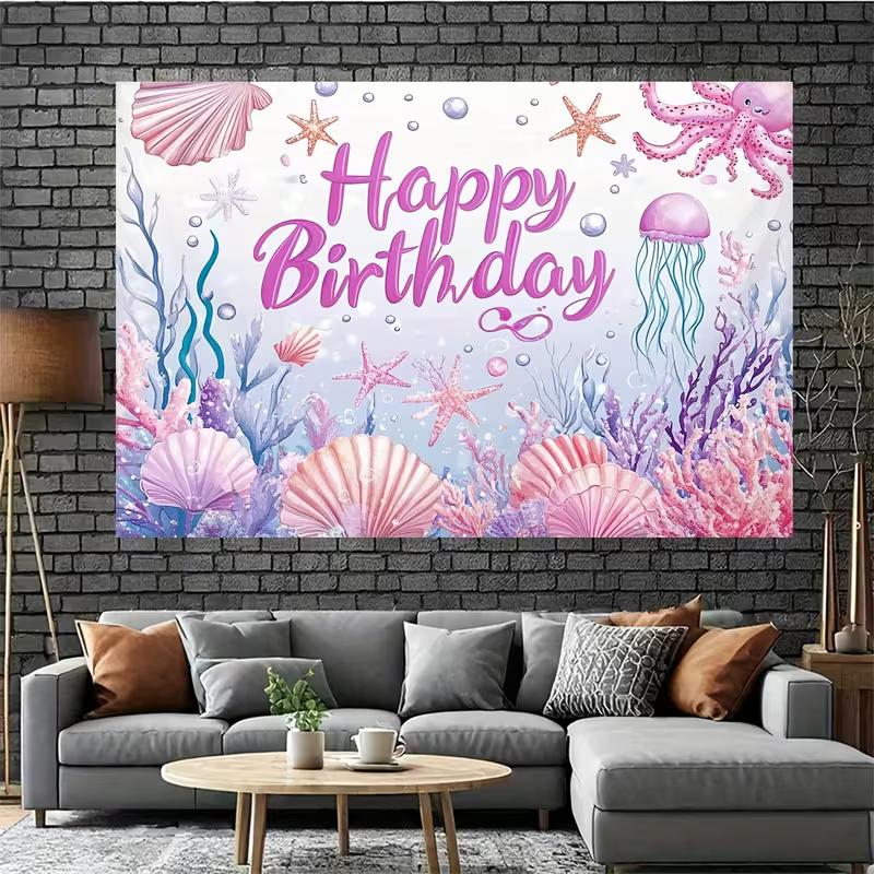 2D Pastel Underwater World Backdrop Pink Happy Birthday Kids Studio Photography Background