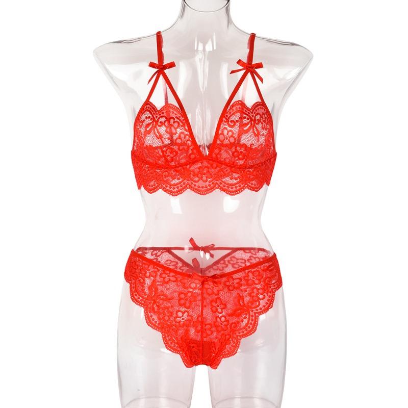 Fun piece set, autumn new lace splicing with bow sexy underwear set Fun