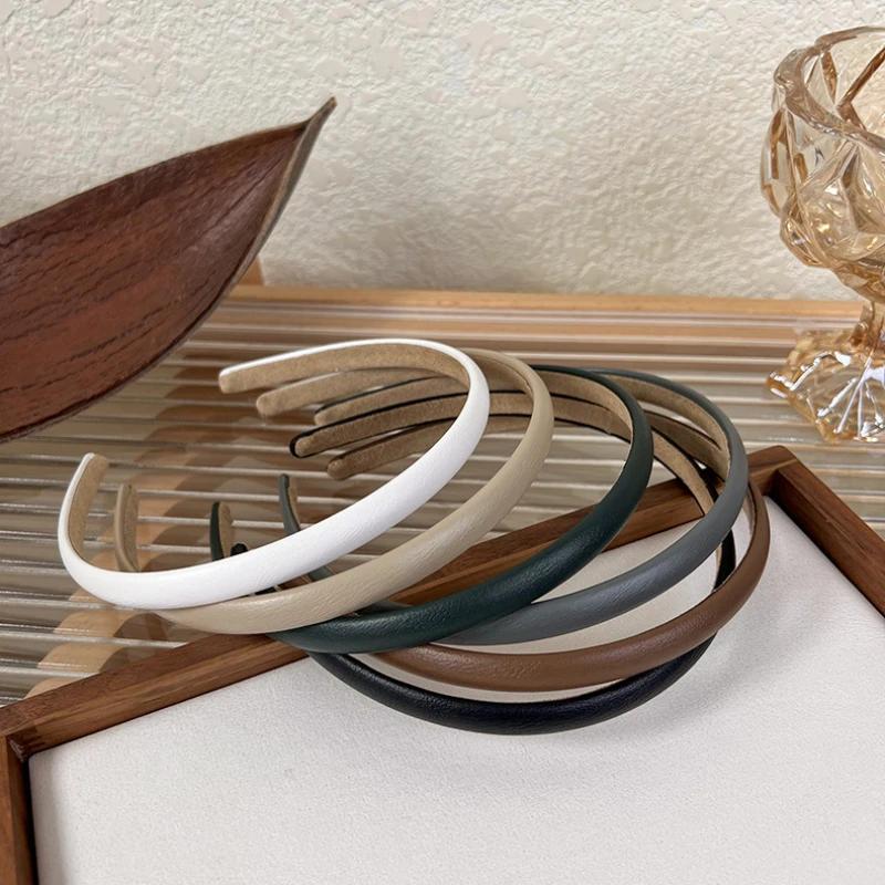 Retro Thin Leather Headband for Woman Girls Elegant Simple Hair Hoop Hair Band Autumn Winter Fashion All-match Hair Accessories