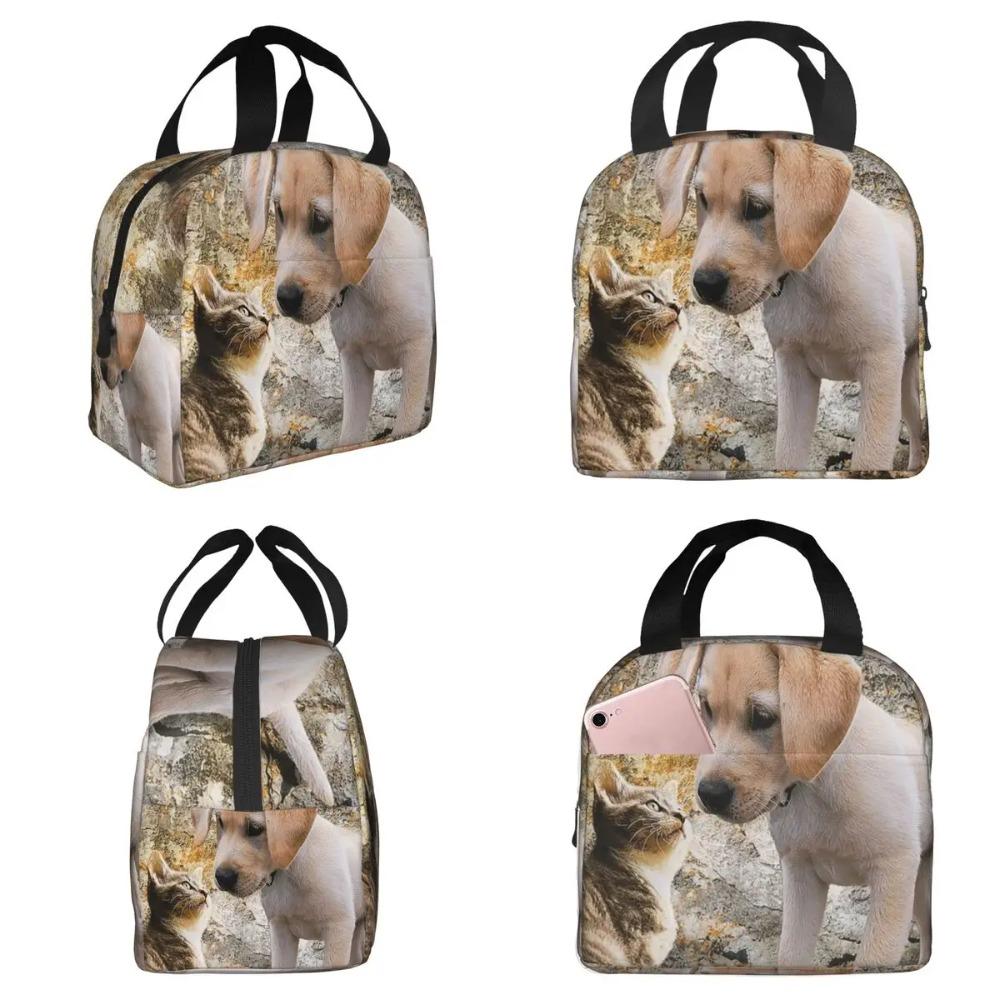 Adorable Dog Puppy And Kitten Friends Insulated Lunch Bag for Office Cooler Thermal Food Box Tote Portable Lunch Boxes Container