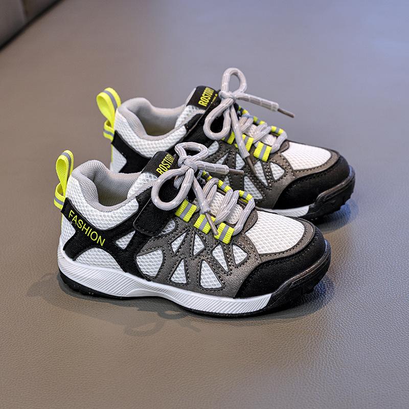 2026 Spring Kids  Breathable Mesh Hiking Shoes: Velcro, Casual for Boys & Girls 27 чёрный