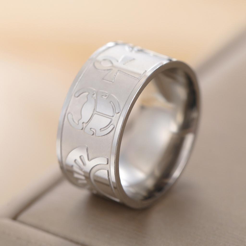 EUEAVAN Mysterious Ancient Egyptian Symbol Ring Stainless Steel Ankh Cross Eye of Horus Sphinx Rings Vintage Amulet Jewelry Gift