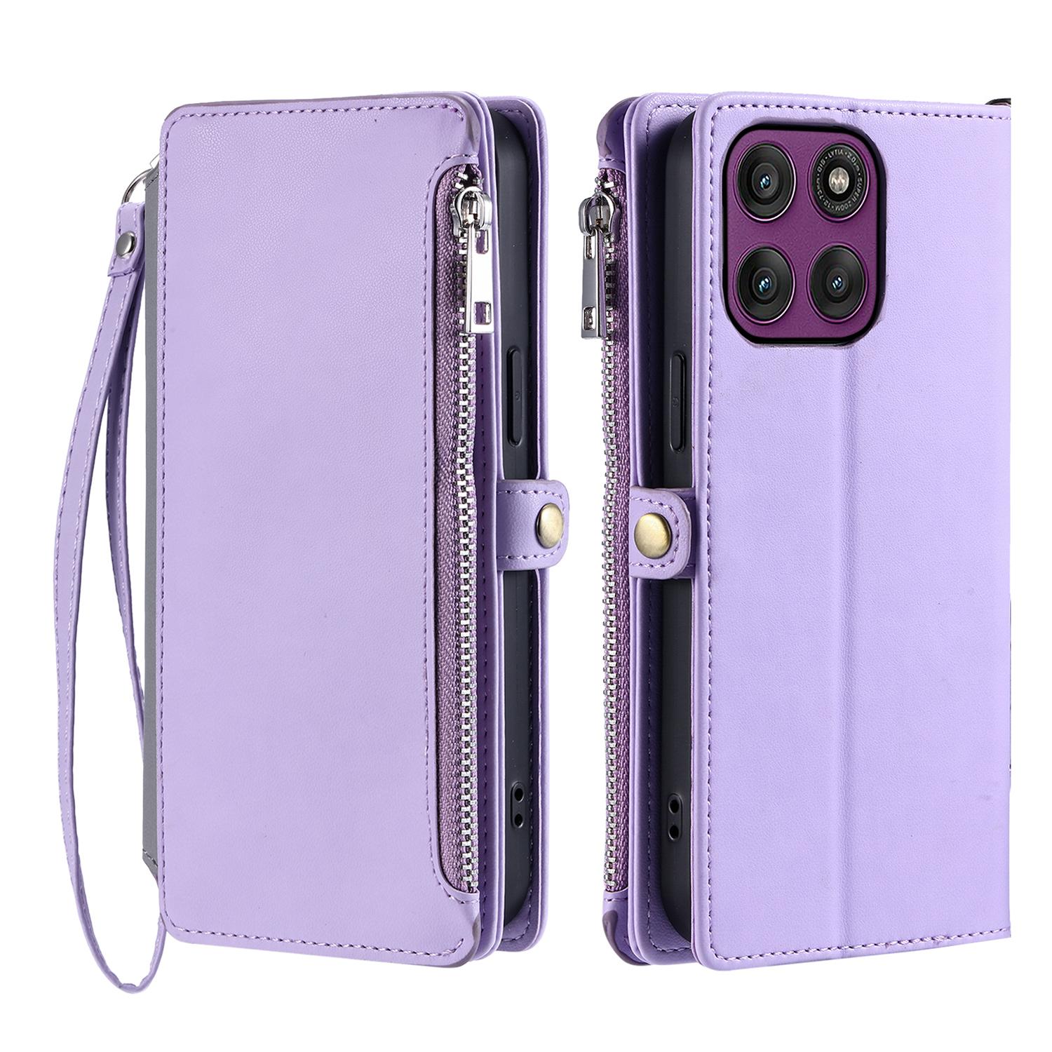 

Для Motorola Moto G86 5G Чехол TPU+ПУ кожаный кошелек Чехол для телефона с ремешком на запястье Purple