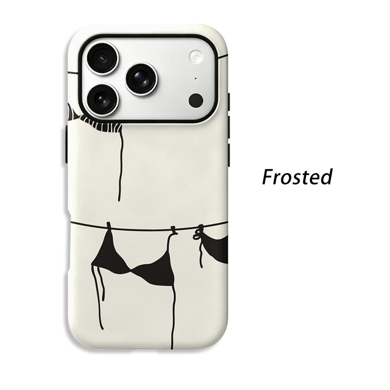 Chic Line Art Bikini Clothesline Summer Sketch Doodle Film Aesthetic Protective Shockproof Bumper Case Cover For iPhone 14 15 16 Pro Max Plus