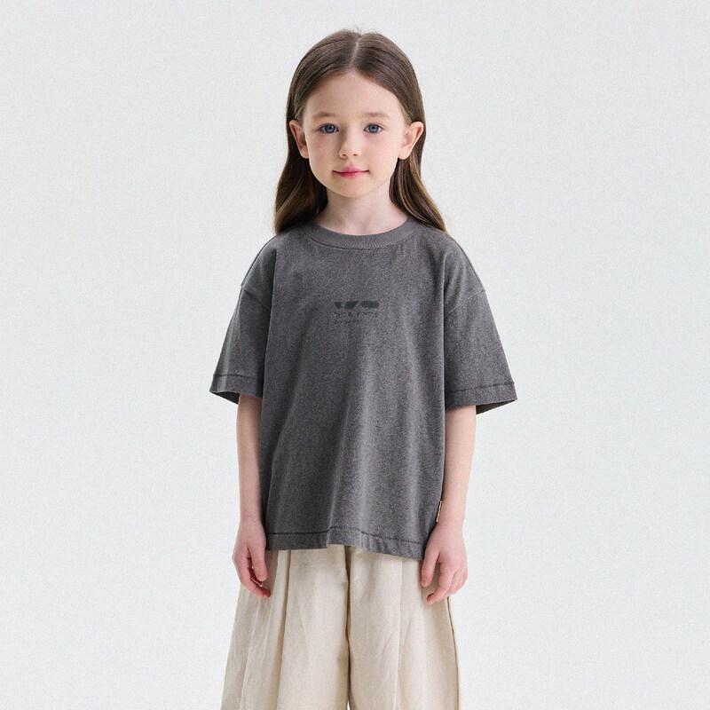 Yun er Ma Girls  Korean Retro Washed Cotton Short Sleeve T-Shirt 80