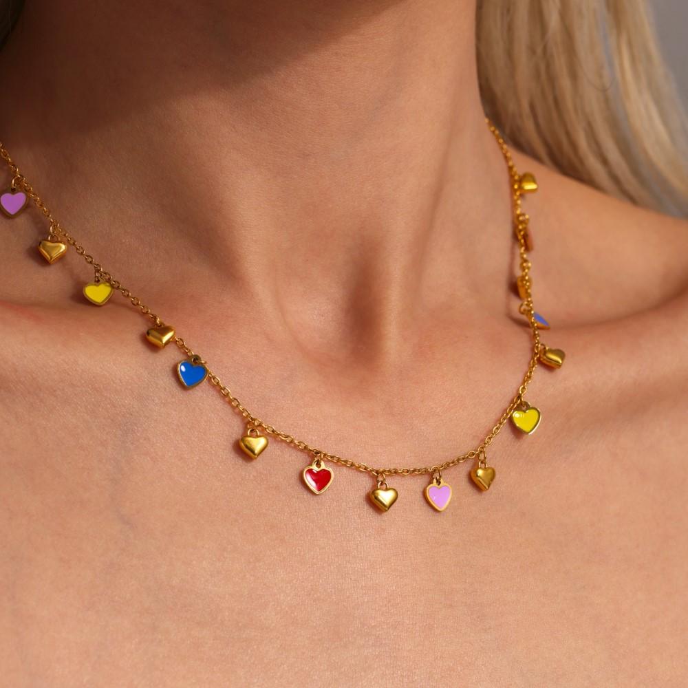 Ketten Halskette Armband Aus Edelstahl 18 Karat Vergoldet Mit Multi Emaille Herz Anhängern Halsketten Armbänder Fußkettchen Für Frauen