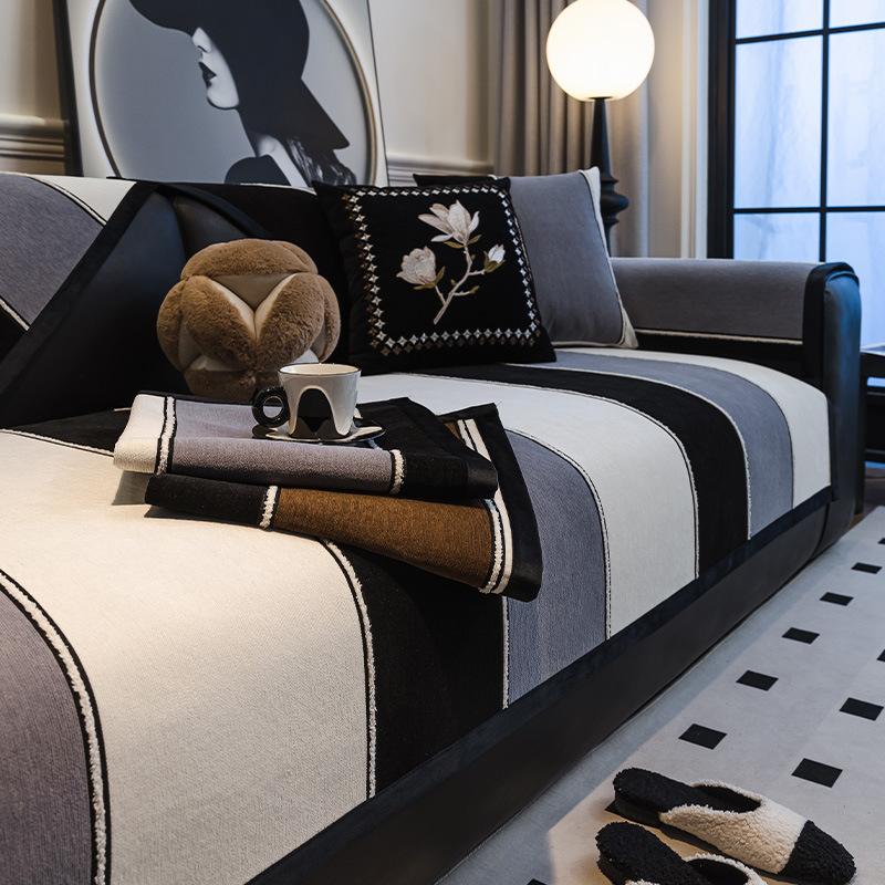 Striped Sofa Cushion, Universal In All Seasons, Non-Slip And Dirt-Resistant Seat Cushion  New Leather Sofa Cover Cover Cloth Towel