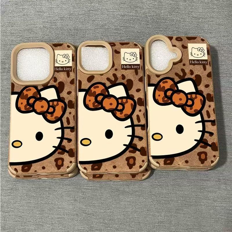Leopard Print Hello Kitty Compatible with iPhone 16 Pro Max Apple 15 Pro Phone Case 14 New Model 13 Leather Texture 12/11