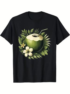 Retro Tropische Kokospalmenblatt Grafik Herren T-Shirt Hawaiianisches Strand-T-Shirt