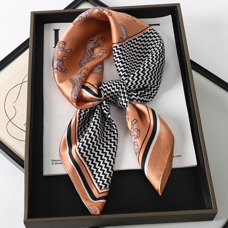 

70*70cm Women s Silk Scarf Luxury Headscarf Horse Neck Ties Luxury Decorate Handerchief Female Summer Hijab Bufanda Bag Ribbions 70X70CM