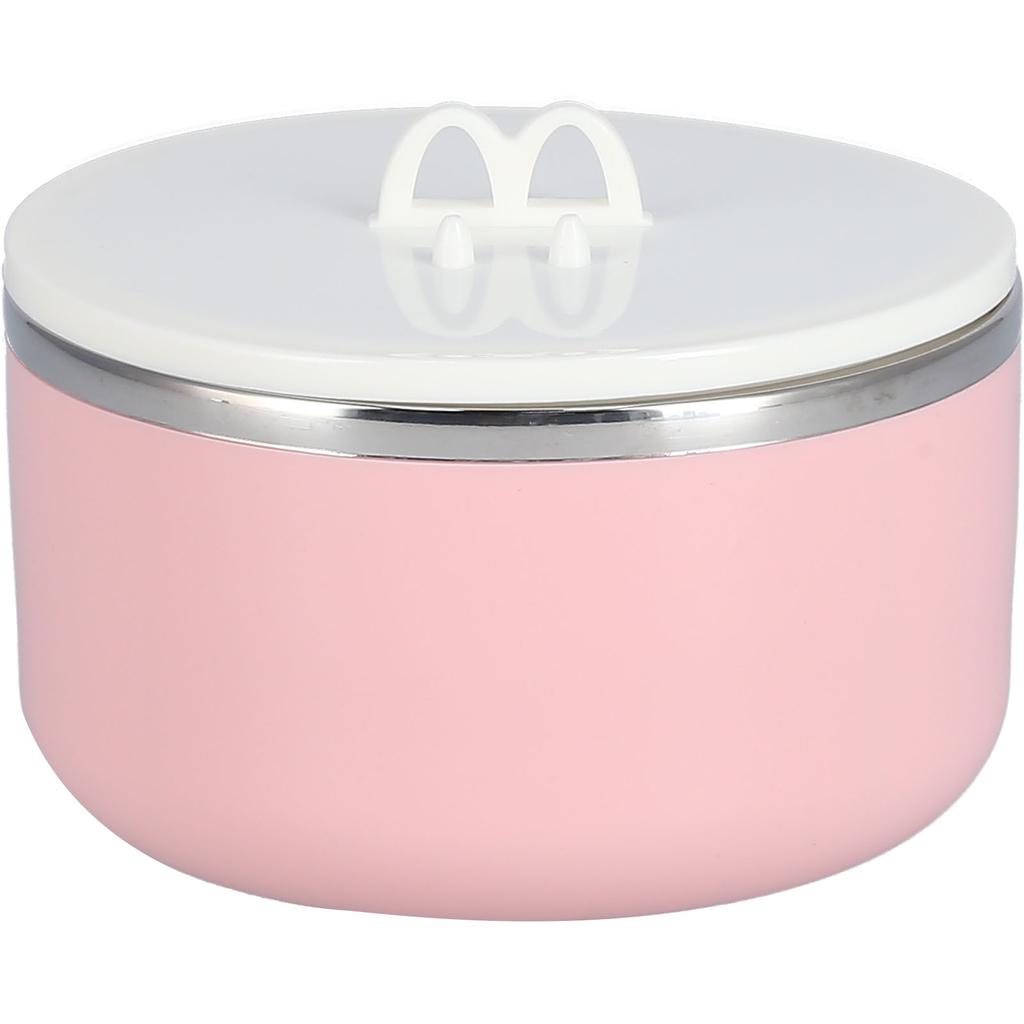 Stainless Steel Noodle Bowl Set Food Storage Container Portable Soup Snack Bowl with Lid(Pink Tableware )