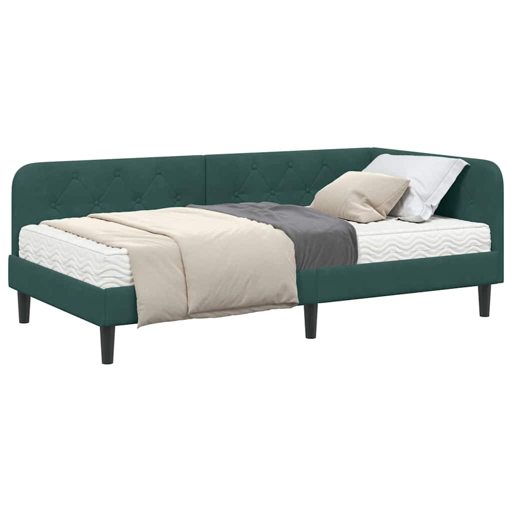 Corner Bed Frame Dark Green 90 X 190 Cm Velvet