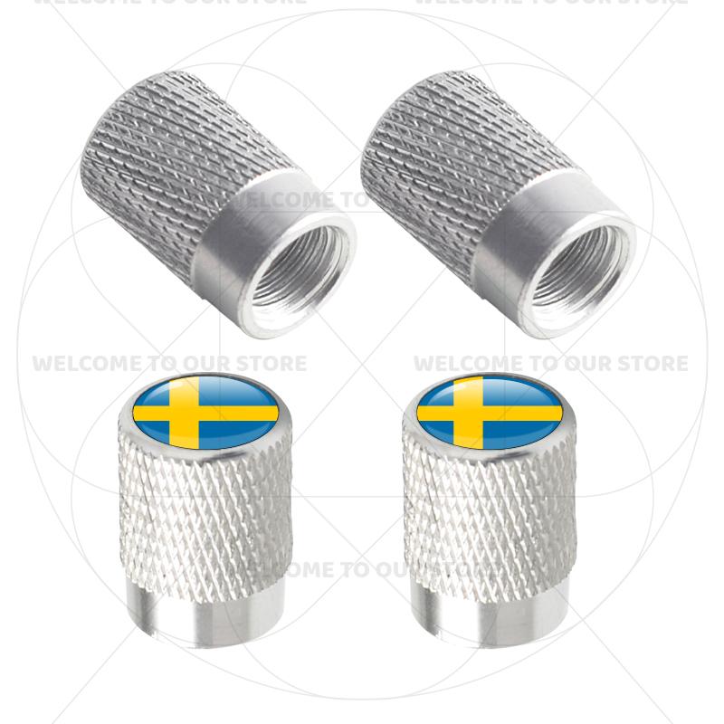 Für Schweden Schwedische Flagge Union Jack Großbritannien Flagge KDCM3 Emblem 4 Stück Aluminium Motorrad Auto Reifenventilkappen Radventil Staubkappen
