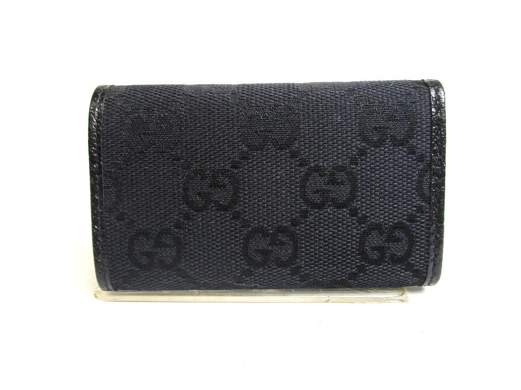Autentické GUCCI GG černé plátno a kůže 6 Pics Key Chain #a438 Refurbished