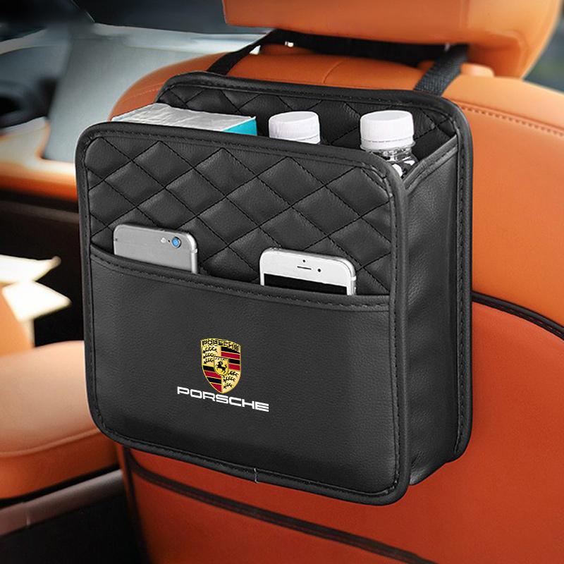 Car Seat Back Storage Bag Tissue Box Trash Can  Large Capacity Storage For Porsche 911 718 Taycan Panamera Cayenne Macan Cayman