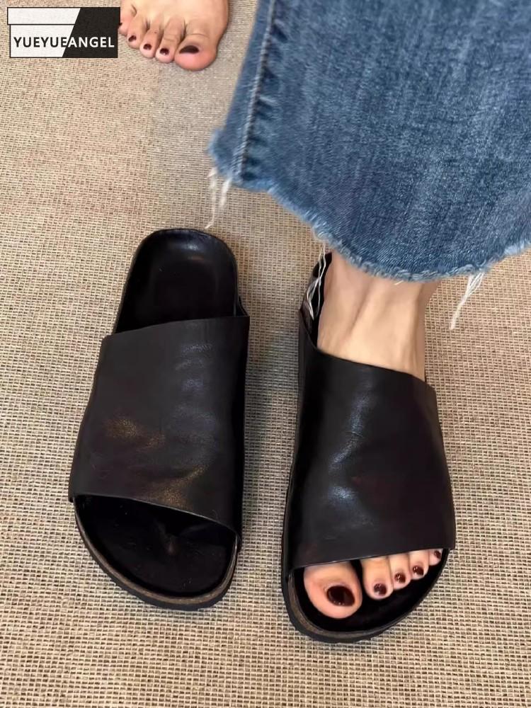 Women Summer Thick Bottom Outside Daily Casual Slippers Open Toe Versatile Sheepskin Genuine Leather Slippers Size 40 41 42 43