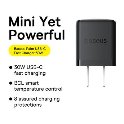 BASEUS Palm Fast Charger 30W Type-C Single Port US Plug Wall Charging Adapter with 60W Type-C Cable