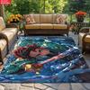 Anime Swordsman Area Rug, Water Theme Floor Mat, Decorative Carpet for Gaming Room Bedroom Living Room, Washable Home Decor Gift