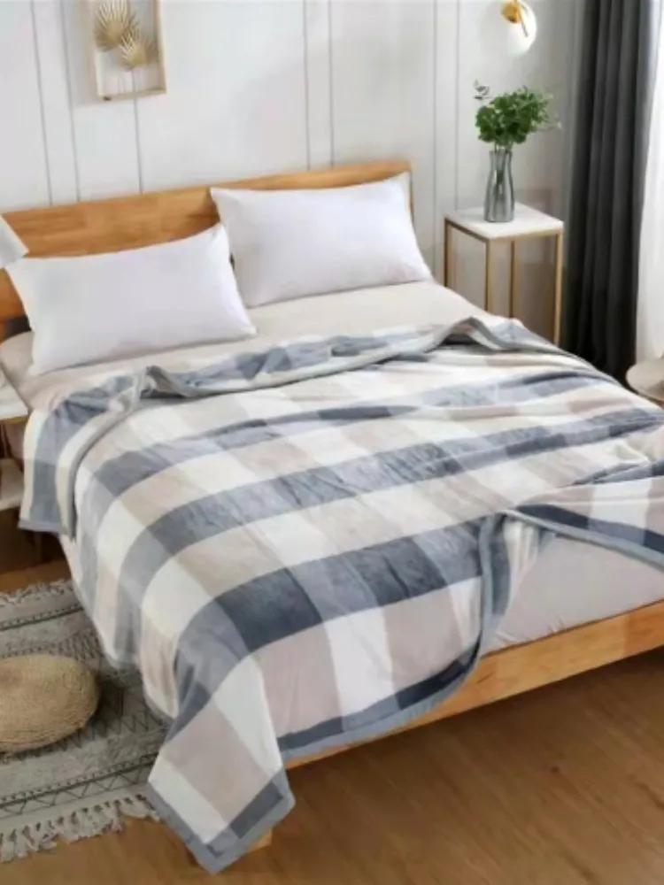 

Air Conditioning Blanket – Plaid Pattern Bed Throw, Soft & Warm Coral Fleece Blanket, Flannel Bedspread