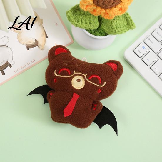 Plush Toy with Bead Chain Halloween Bear Bat Pendant Stuffed Devil Backpack Bag Charm Goth Keyring Pendant Hanging Embroidered Animal Doll