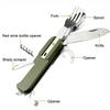 7 In 1 Multifunctional Outdoor Tableware Survival Tools Stainless Steel Foldable Fork Spoon Knife Picnic Camping Dinnerware