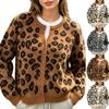 Women's Leopard Print V-Neck Knit Cardigan Soft Sweater