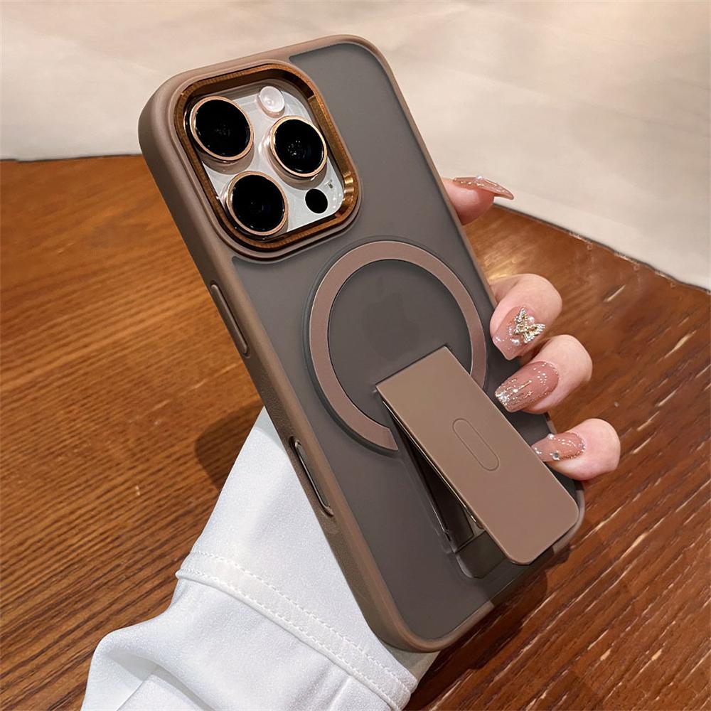 Folding Stand Holder Magnetic Matte Case For iPhone 17 16 Pro Max 15 14 Plus 13 12 For Magsafe Wireless Charge Shockproof Cover