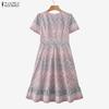 ZANZEA Women Casual Round Neck Summer Short Sleeve Print Dress