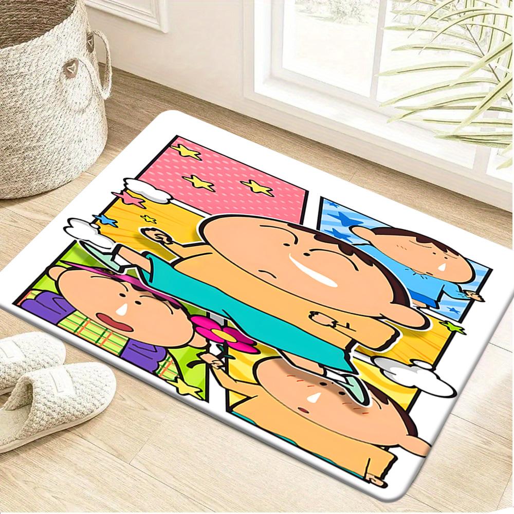 Crayon Shin-chan Kasukabe Defense Group Comic Panel Print Bath Mat, Non-Slip Water Absorbent Bathroom Rug, Funny Anime Friends D