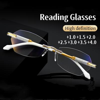 Neue trendige randlose Lesebrille für Frauen, hochauflösende Anti-Blaulicht-Presbyopie-Brille, Unisex-Brille für Weitsichtigkeit