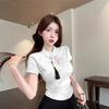 New Chinese Retro Smudged Spice Girl Cheongsam Top Women's Hollow Design Sense of National Style Pendant Disc Buckle Short Sleeve T-shirt Tide
