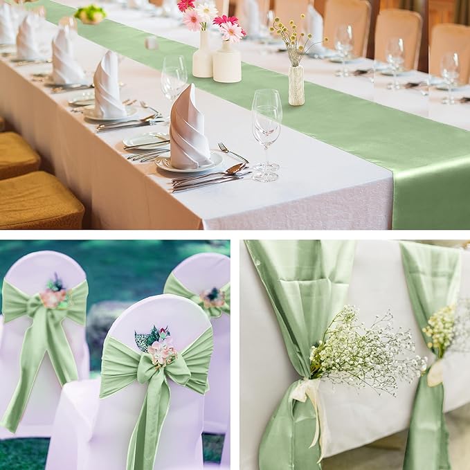 Confezione da 2 Runner da Tavola 30 x 274 cm Bordo Lungo in Raso di Seta per Matrimonio Banchetto Natale Festa di Compleanno Decorazione