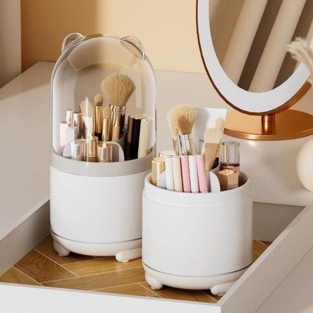 360° Rotary Makeup Brush Holder with Cover Luxury Cosmetics Storage Box  Desktop
