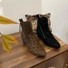 Genuine Leather French Retro Ankle Boots for Women - 2025 Autumn/Winter, Pointed Toe Wedge Heel, Soft Leopard Print Sole.